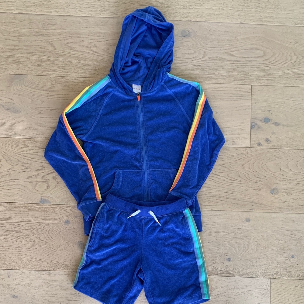 Hanna Andersson Blue Kids Matching Set with Rainbow Stripes